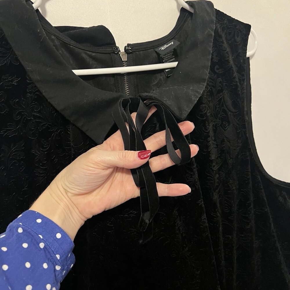 Disney Villains Black Velvet Dress Size 20 Damask Embossed Punk Gothic Grunge - Picture 11 of 15